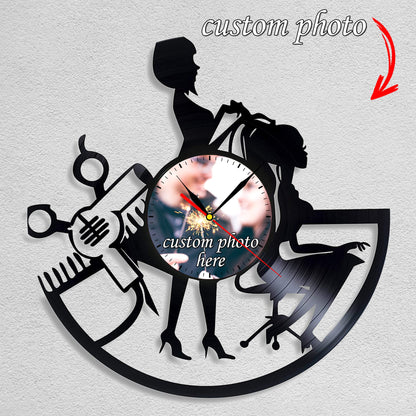 Personalized Hairstylist Wall Clock – Custom LP Record, Silent Movement
