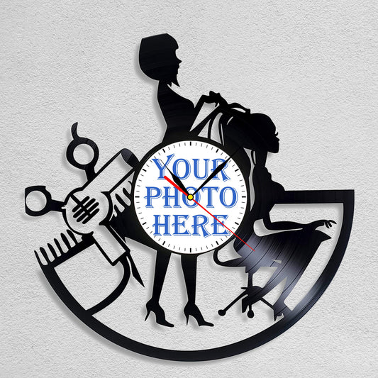 Personalized Hairstylist Wall Clock – Custom LP Record, Silent Movement