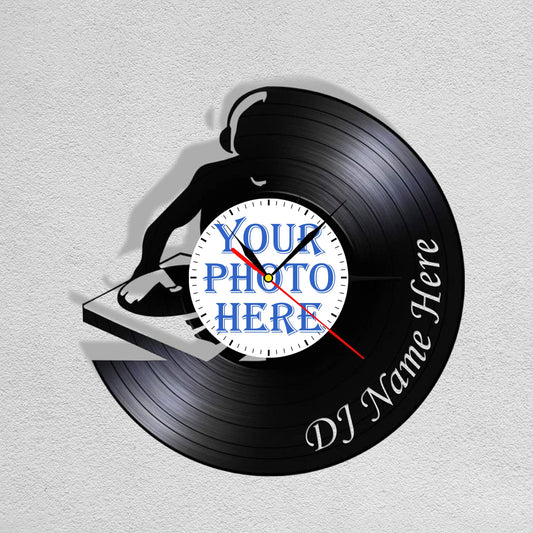 Personalized DJ LP Record Wall Clock – Custom Photo & Name, Silent Quartz