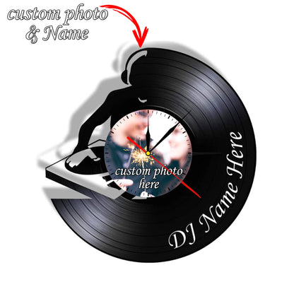 Personalized DJ LP Record Wall Clock – Custom Photo & Name, Silent Quartz