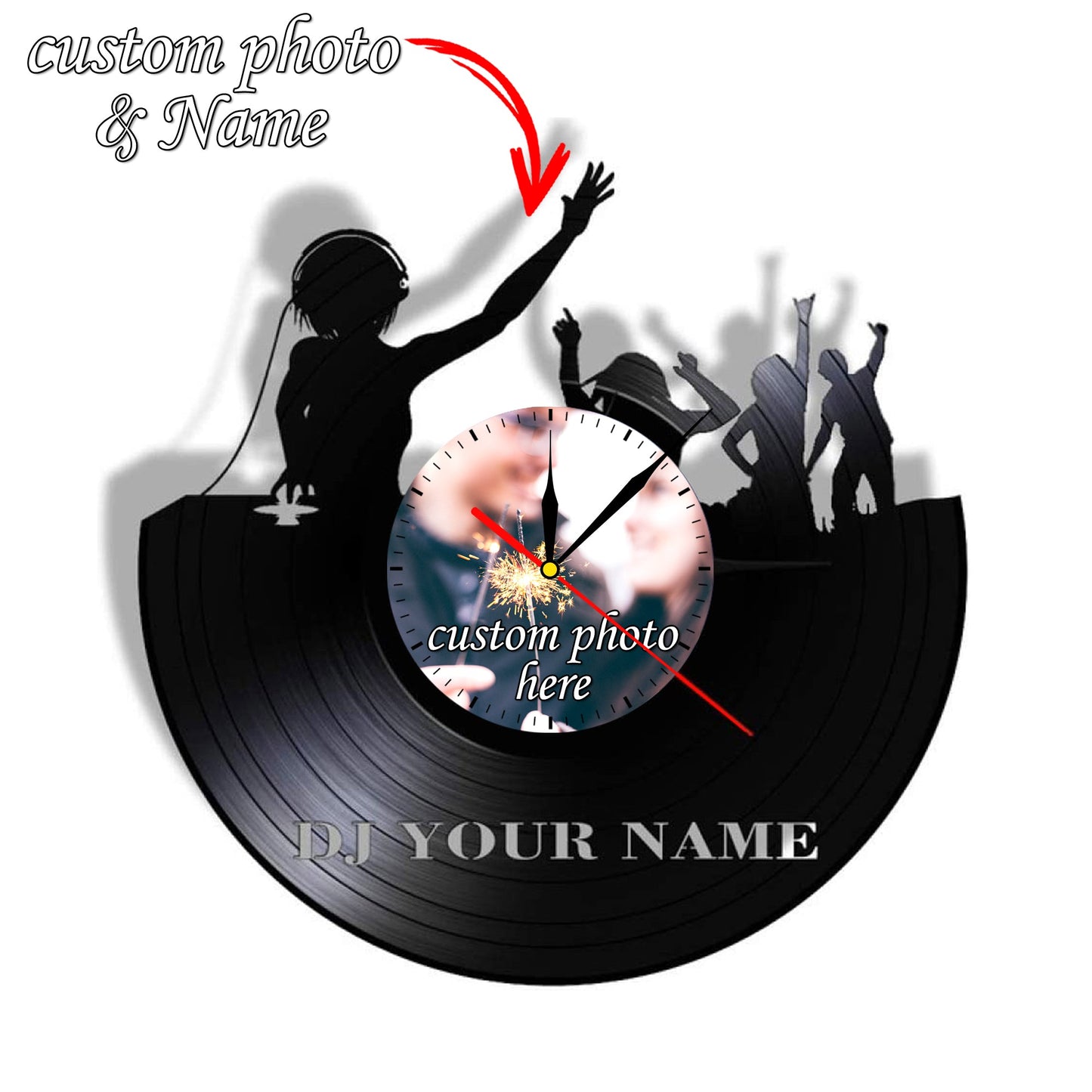 Personalized DJ LP Record Wall Clock – Custom Photo, Silent Quartz