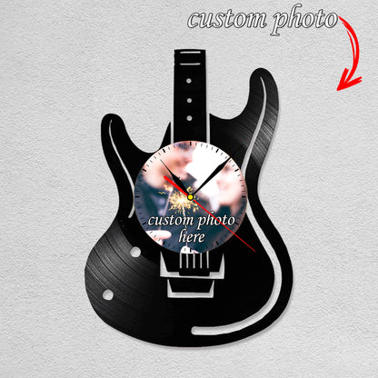 Personalized Guitar Photo Clock – Custom LP Vinyl Design, Silent Quartz Movement