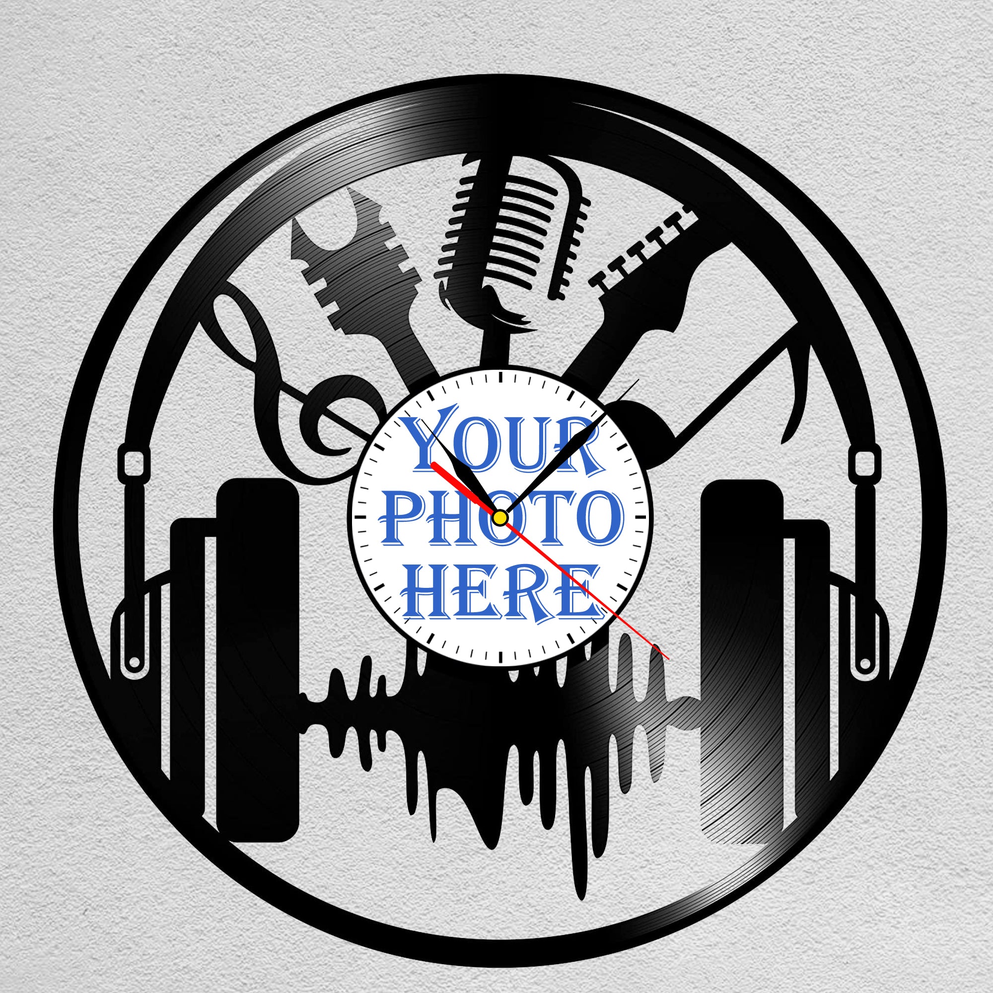 Personalized Music LP Record Wall Clock – Custom Photo & Name by Gullei
