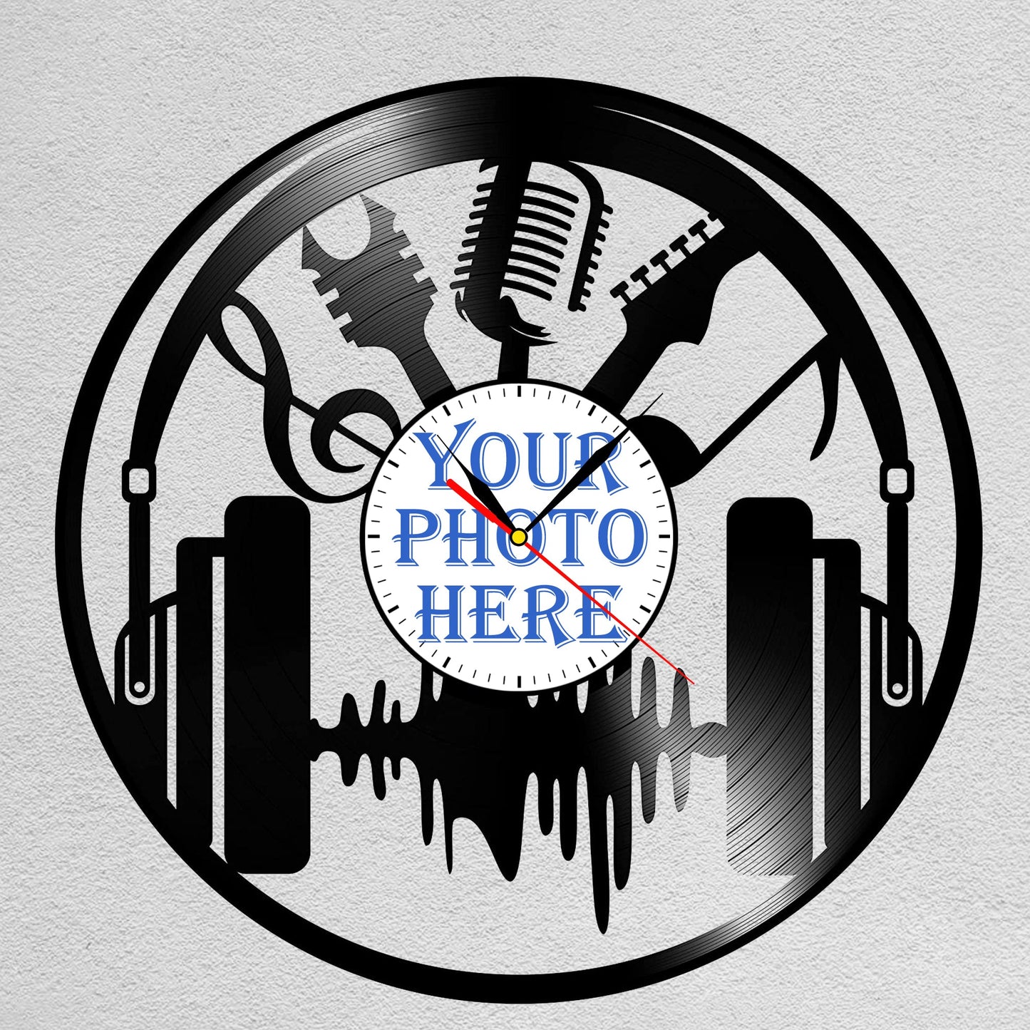 Personalized Music LP Record Wall Clock – Custom Photo & Name, Silent Quartz