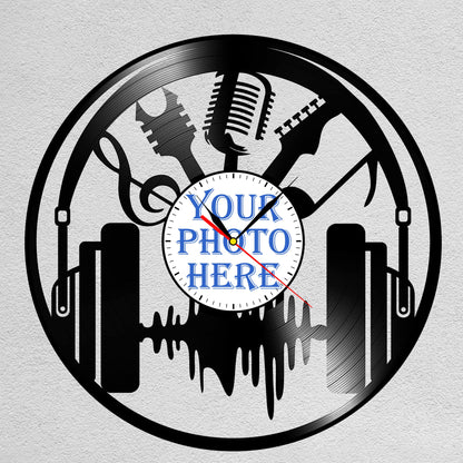 Personalized Music LP Record Wall Clock – Custom Photo & Name, Silent Quartz