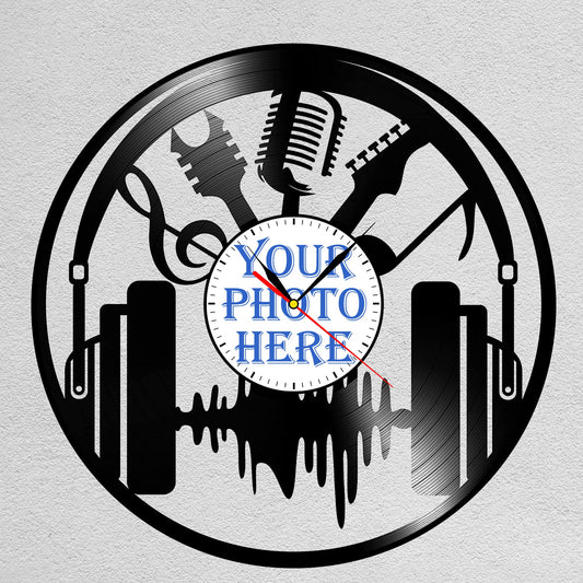 Personalized Music LP Record Wall Clock – Custom Photo & Name, Silent Quartz