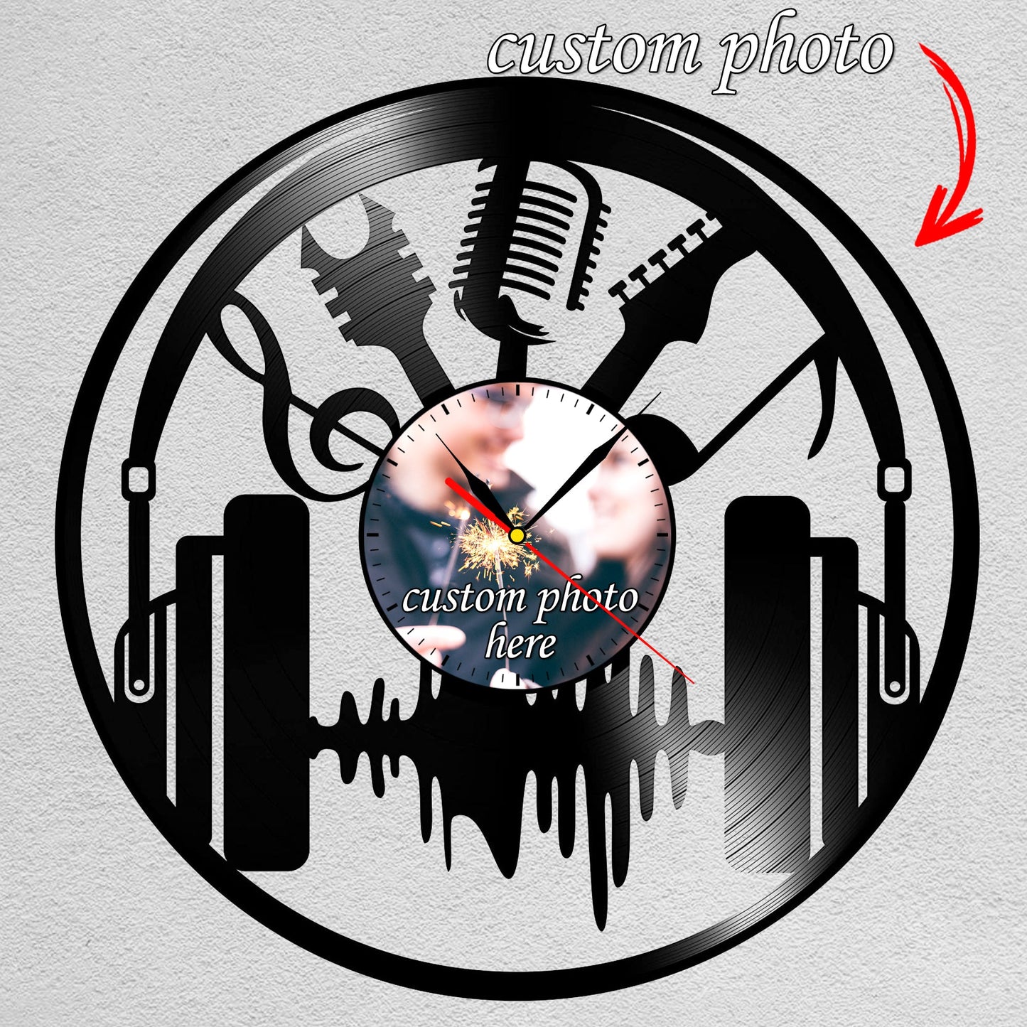 Personalized Music LP Record Wall Clock – Custom Photo & Name, Silent Quartz