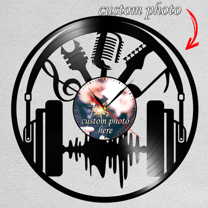 Personalized Music LP Record Wall Clock – Custom Photo & Name, Silent Quartz