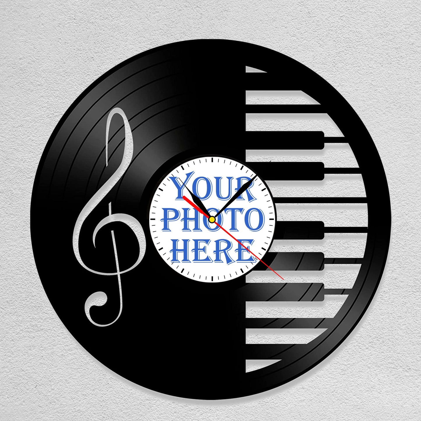 Personalized Piano Teacher Photo Clock – Custom LP Design, Silent Quartz Movement