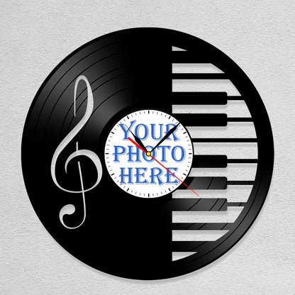 Personalized Piano Teacher Photo Clock – Custom LP Design, Silent Quartz Movement