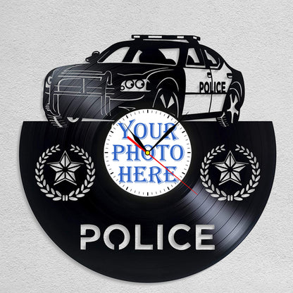 Personalized Police Officer Wall Clock – Custom Photo, Silent Quartz Movement
