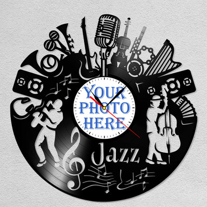 Personalized Jazz LP Record Wall Clock – Custom Photo & Name, Silent Quartz