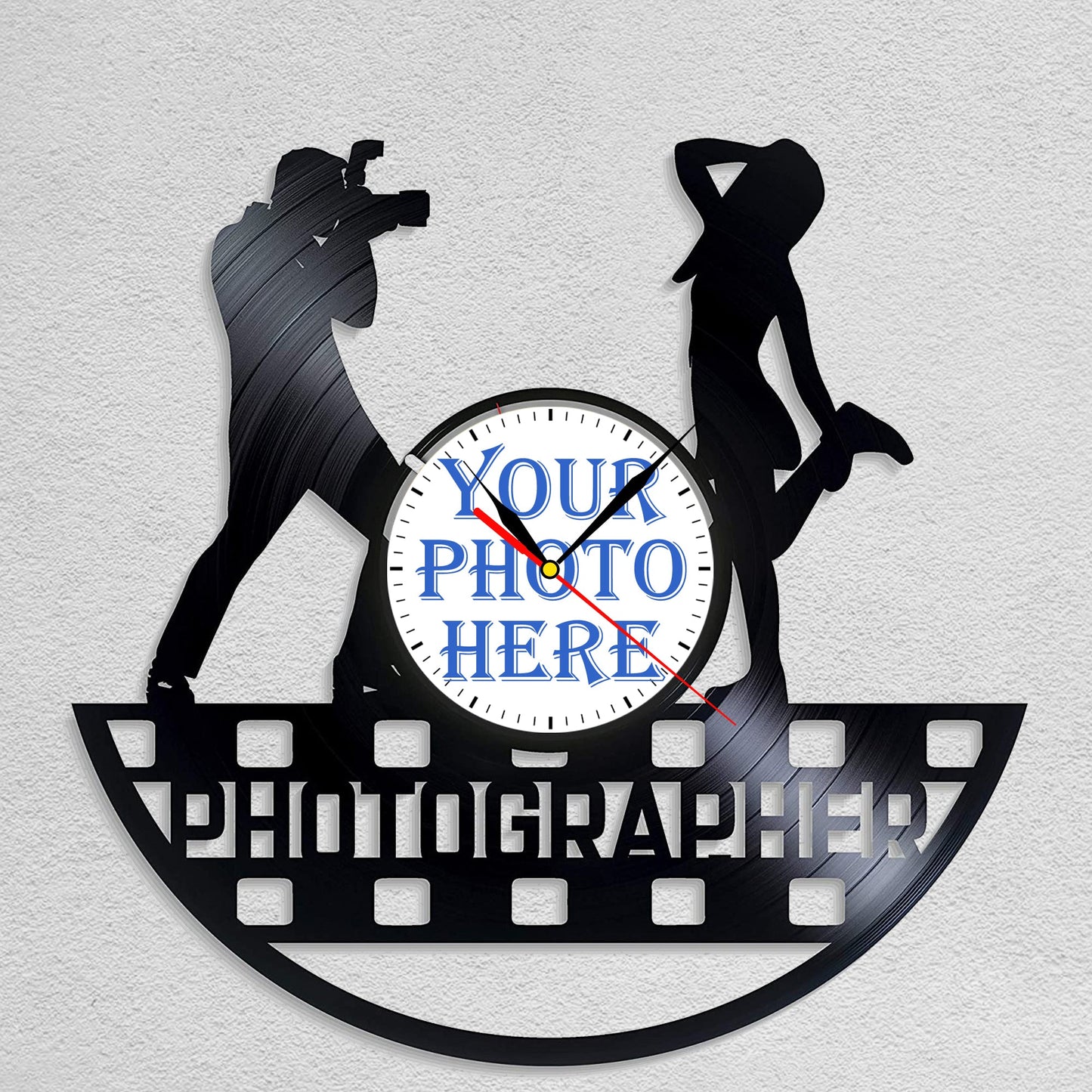 Personalized Photographer Wall Clock – Custom LP Design, Silent Movement
