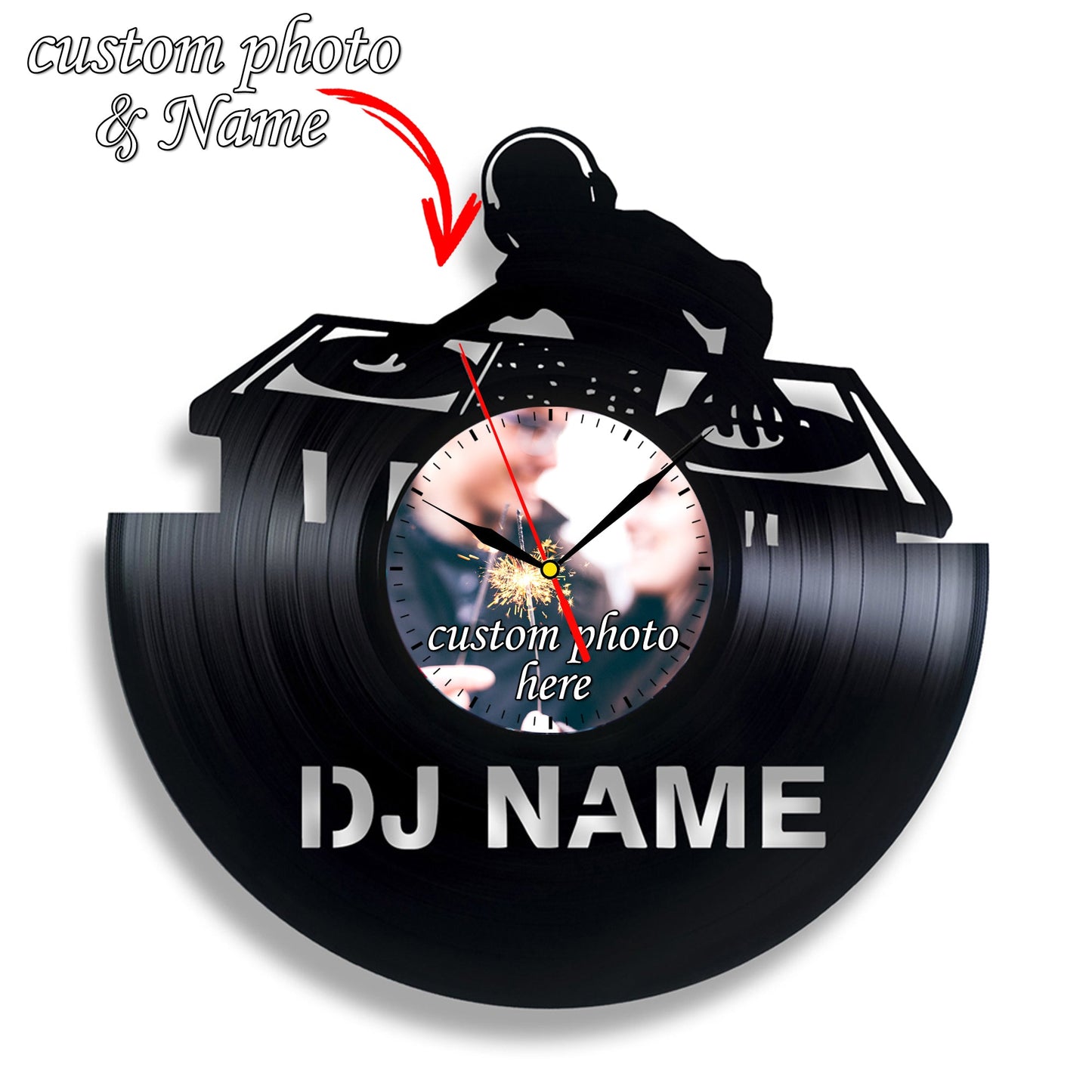 Personalized DJ Silent Wall Clock with Custom Photo & Name