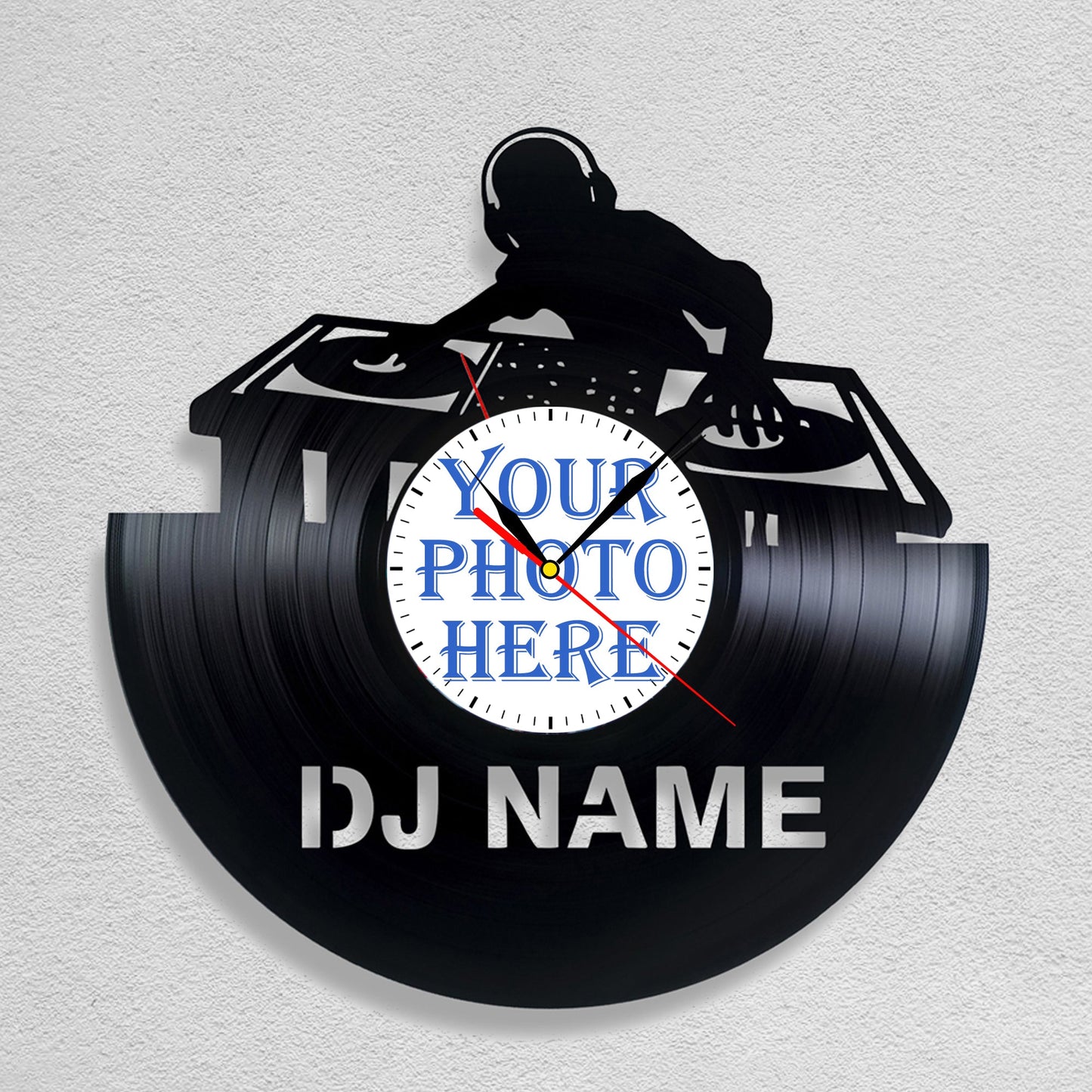 Personalized DJ Silent Wall Clock with Custom Photo & Name