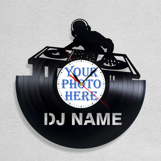 Personalized DJ Silent Wall Clock with Custom Photo & Name