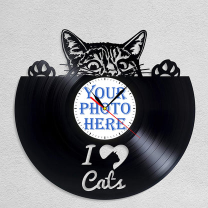 Personalized Cat Memorial Wall Clock – Custom LP Record, Silent Quartz Movement