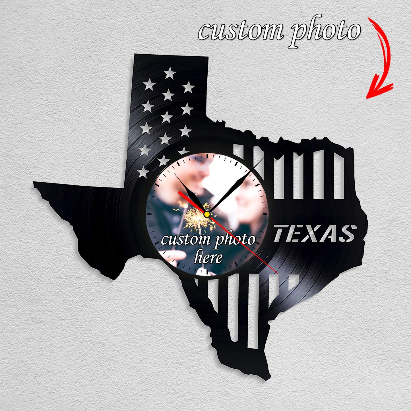 Personalized Texas City Wall Clock – Custom Photo, Silent Quartz Movement