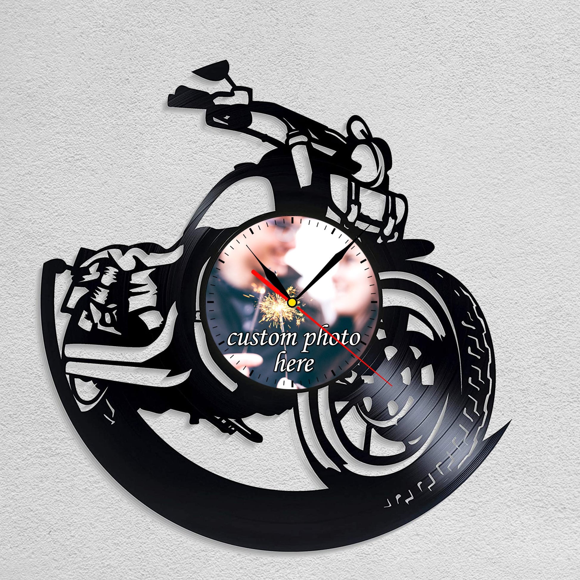 Personalized Photo Wall Decor Clock Gift for Bikers Gullei.com