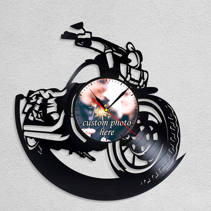 Personalized Photo Wall Decor Clock Gift for Bikers Gullei.com