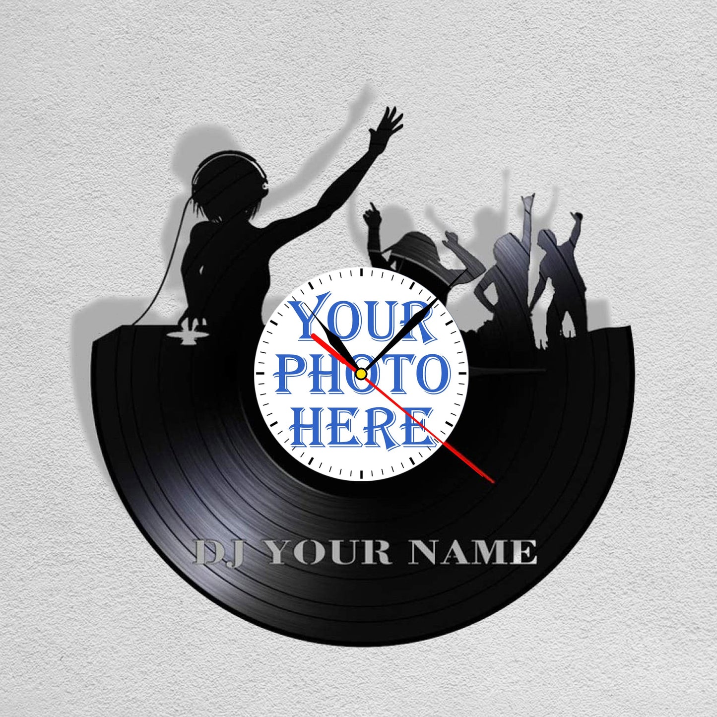 Personalized DJ LP Record Wall Clock – Custom Photo, Silent Quartz