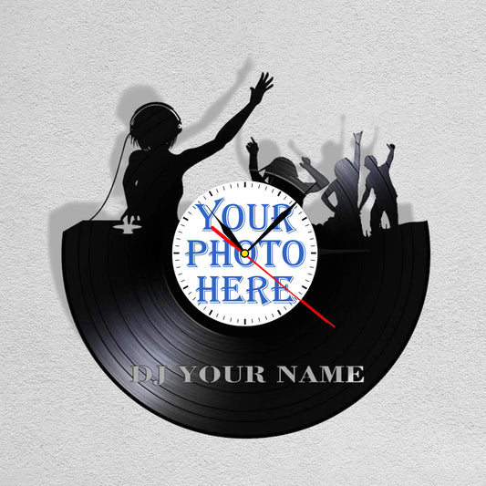 Personalized DJ LP Record Wall Clock – Custom Photo, Silent Quartz