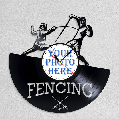Personalized Fencing LP Record Wall Clock – Custom Photo, Silent Quartz Movement