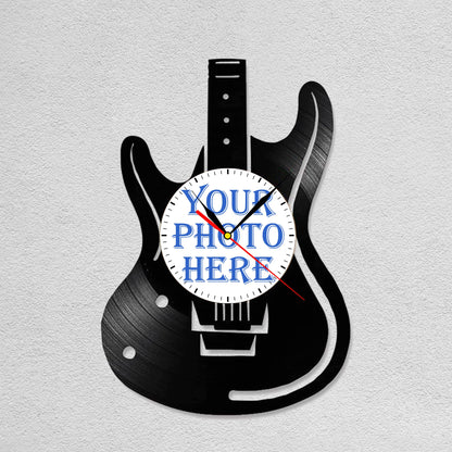 Personalized Guitar Photo Clock – Custom LP Vinyl Design, Silent Quartz Movement