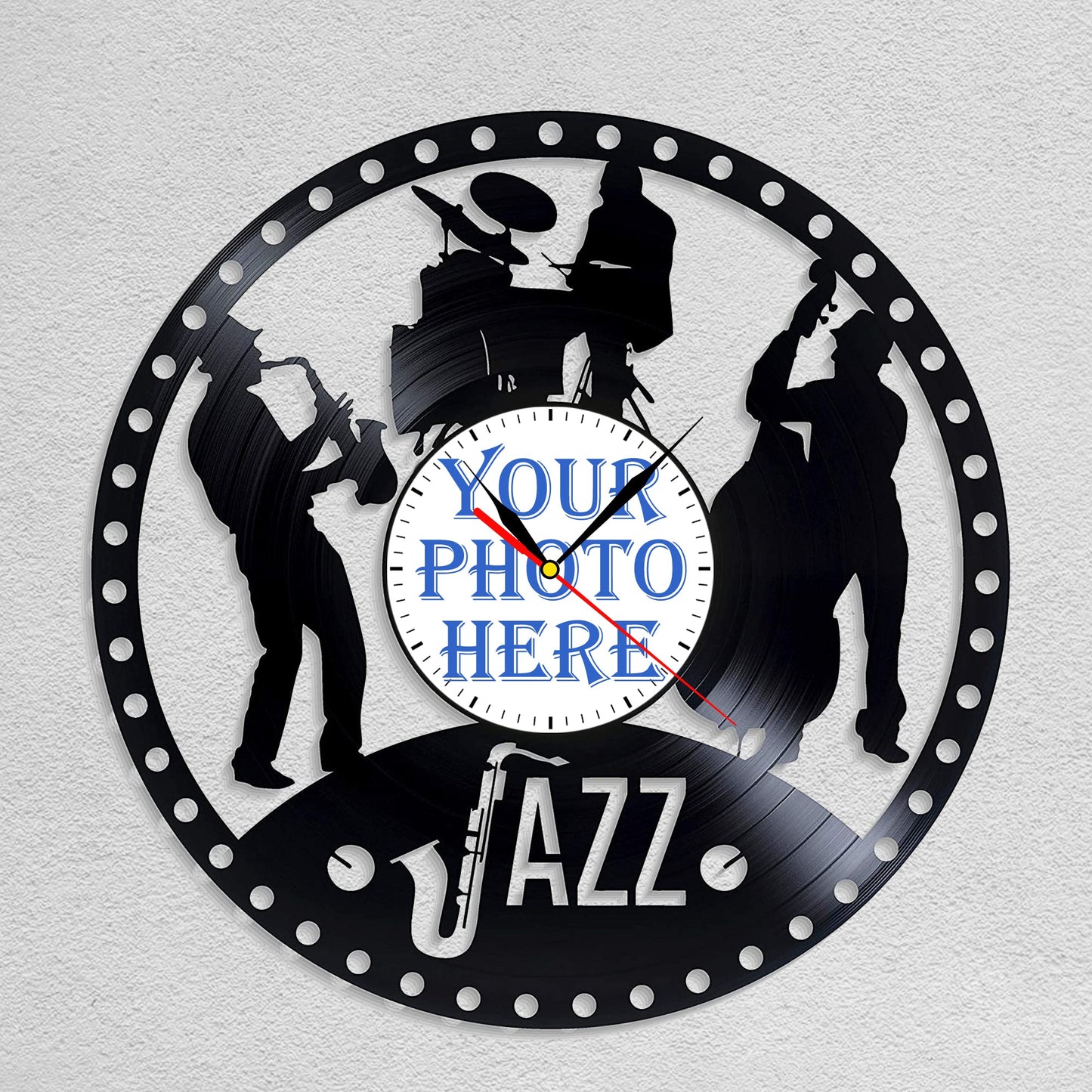 Personalized Jazz Music Wall Clock – Custom LP Record, Silent Movement