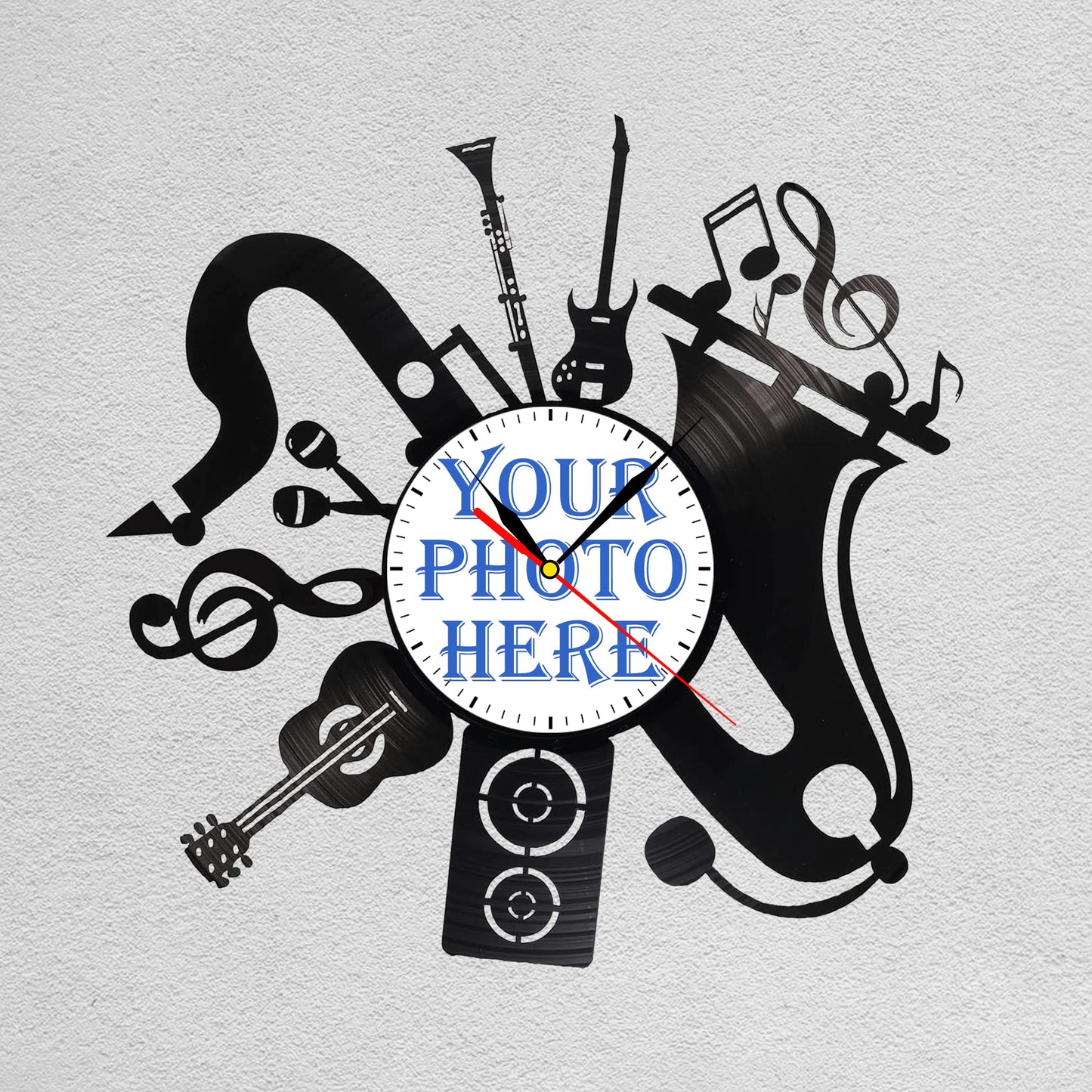 Personalized Musician's Photo Clock – Custom LP Vinyl Design, Silent Quartz Movement