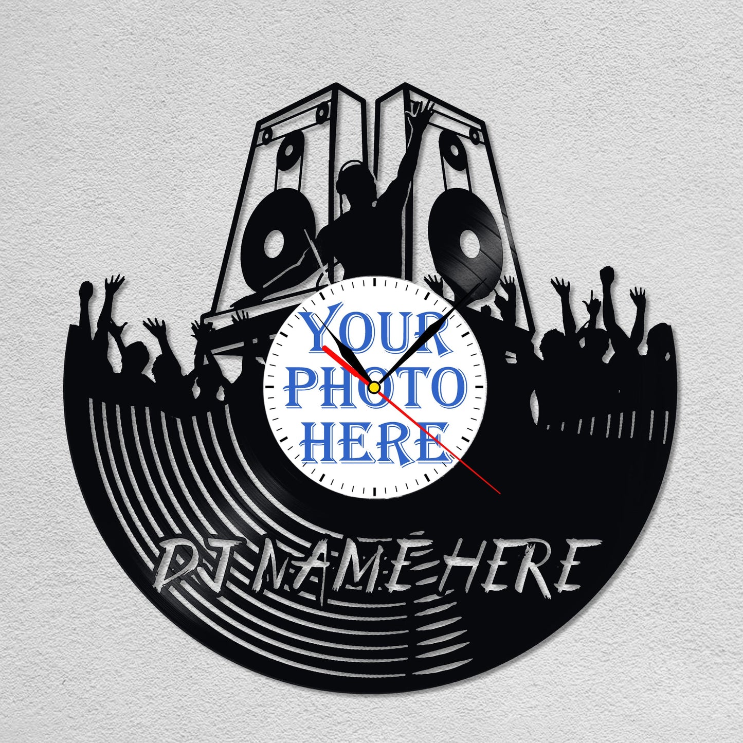 Personalized DJ LP Record Wall Clock – Custom Photo & Name, Silent Quartz