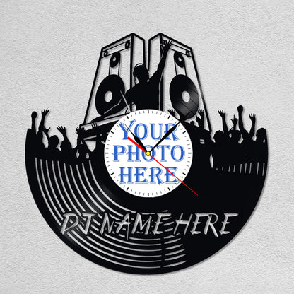 Personalized DJ LP Record Wall Clock – Custom Photo & Name, Silent Quartz