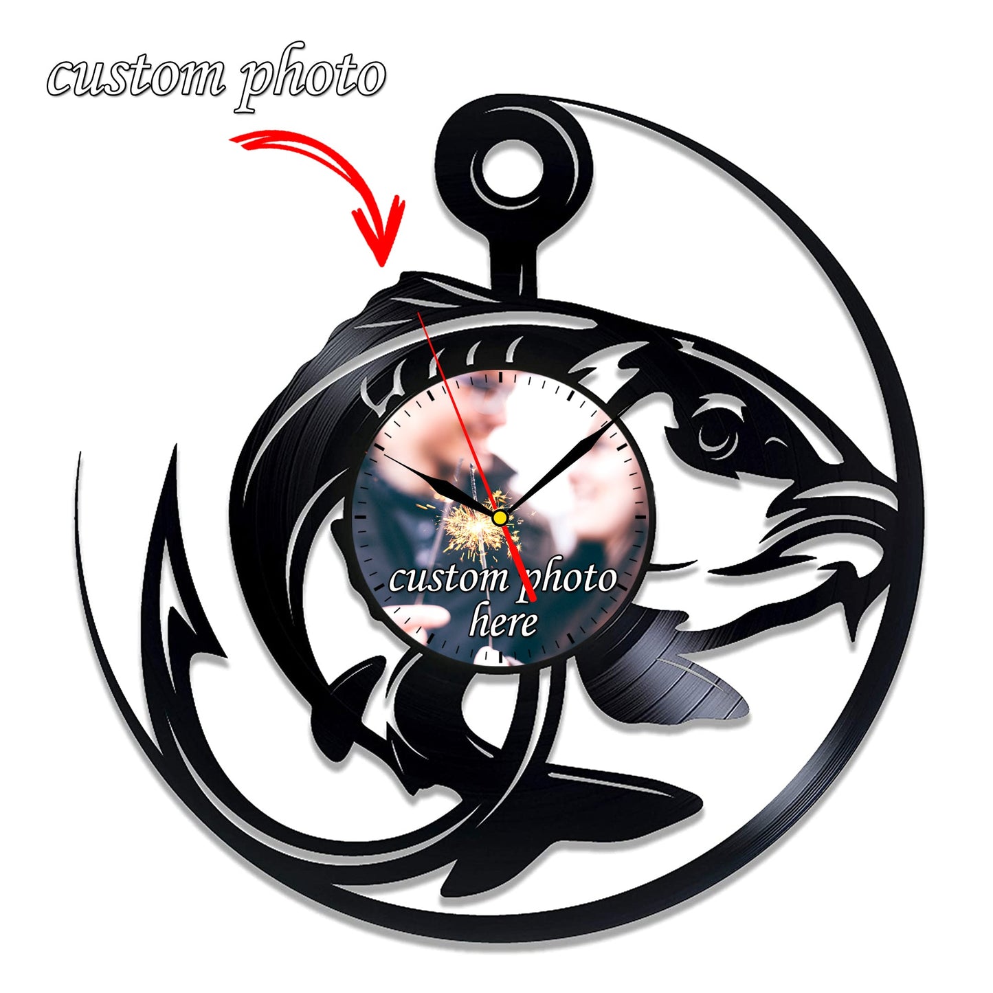 Silent Wall Clock for Fishing Lovers – Custom Photo Vinyl Art