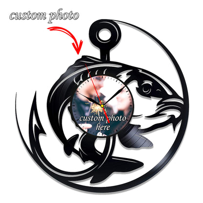Silent Wall Clock for Fishing Lovers – Custom Photo Vinyl Art