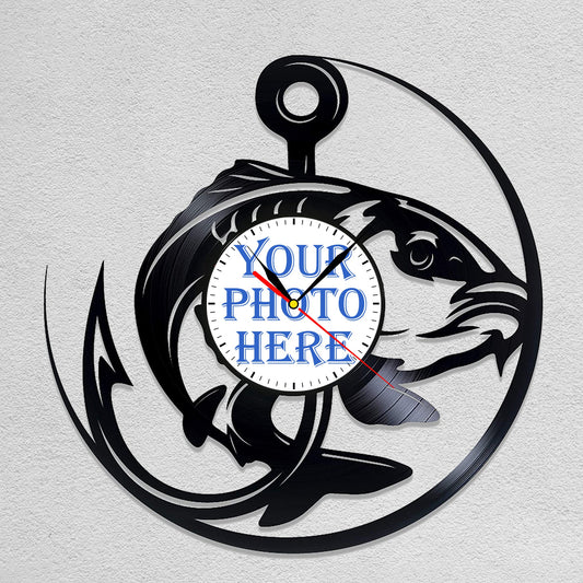 Silent Wall Clock for Fishing Lovers – Custom Photo Vinyl Art