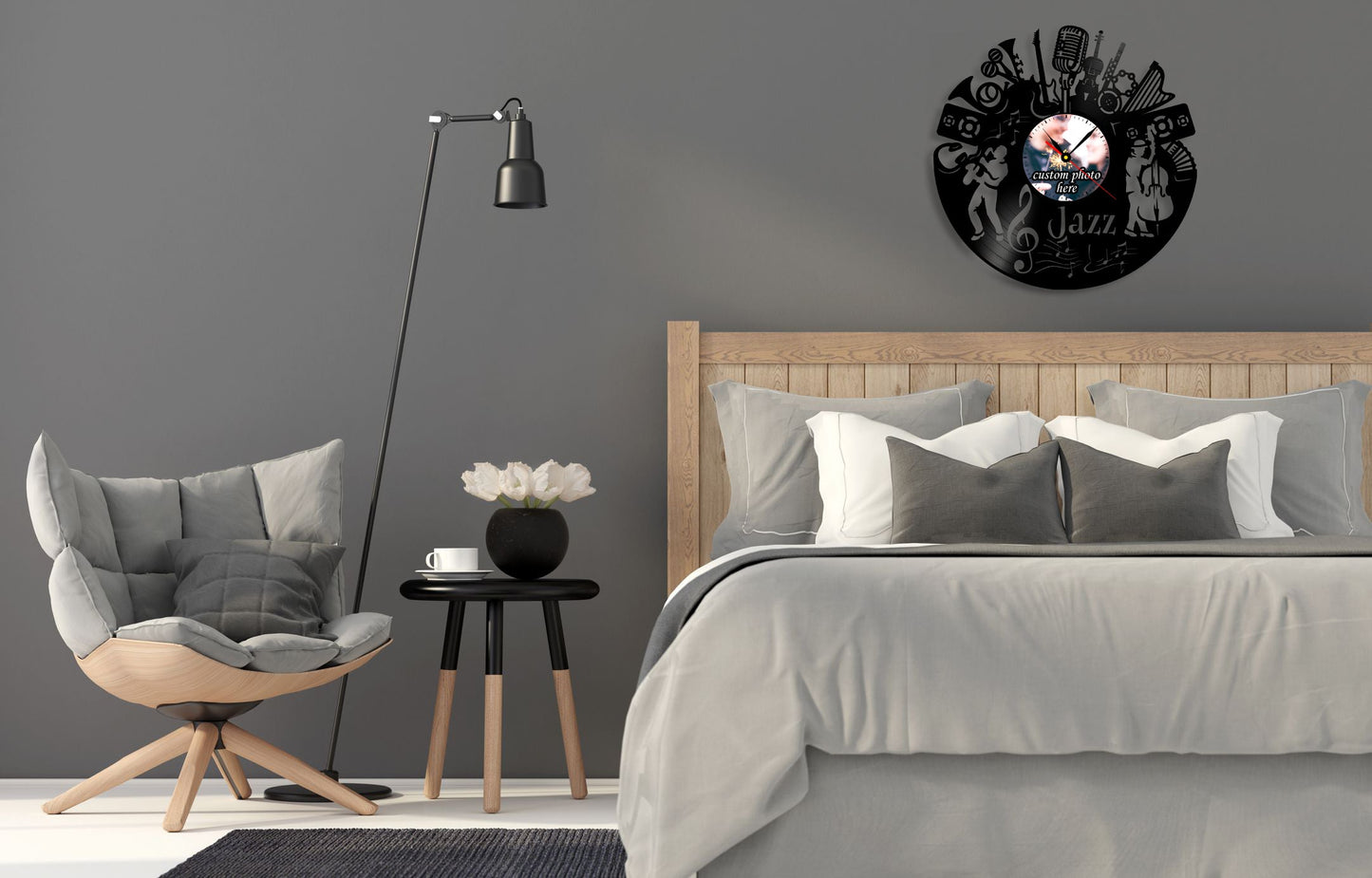 Personalized Jazz LP Record Wall Clock – Custom Photo & Name, Silent Quartz