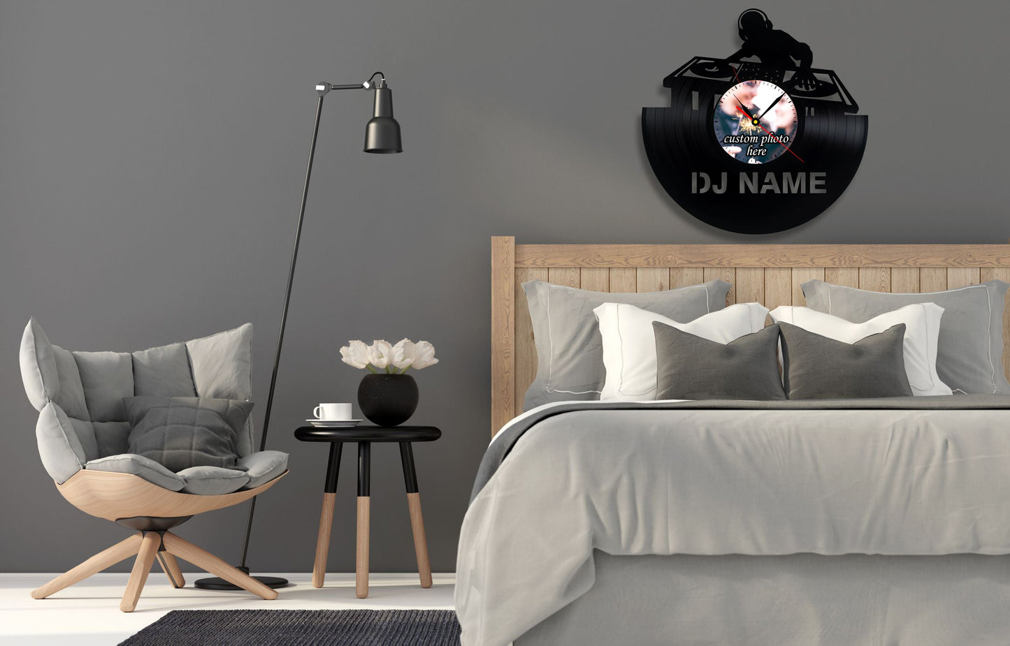Personalized DJ Silent Wall Clock with Custom Photo & Name
