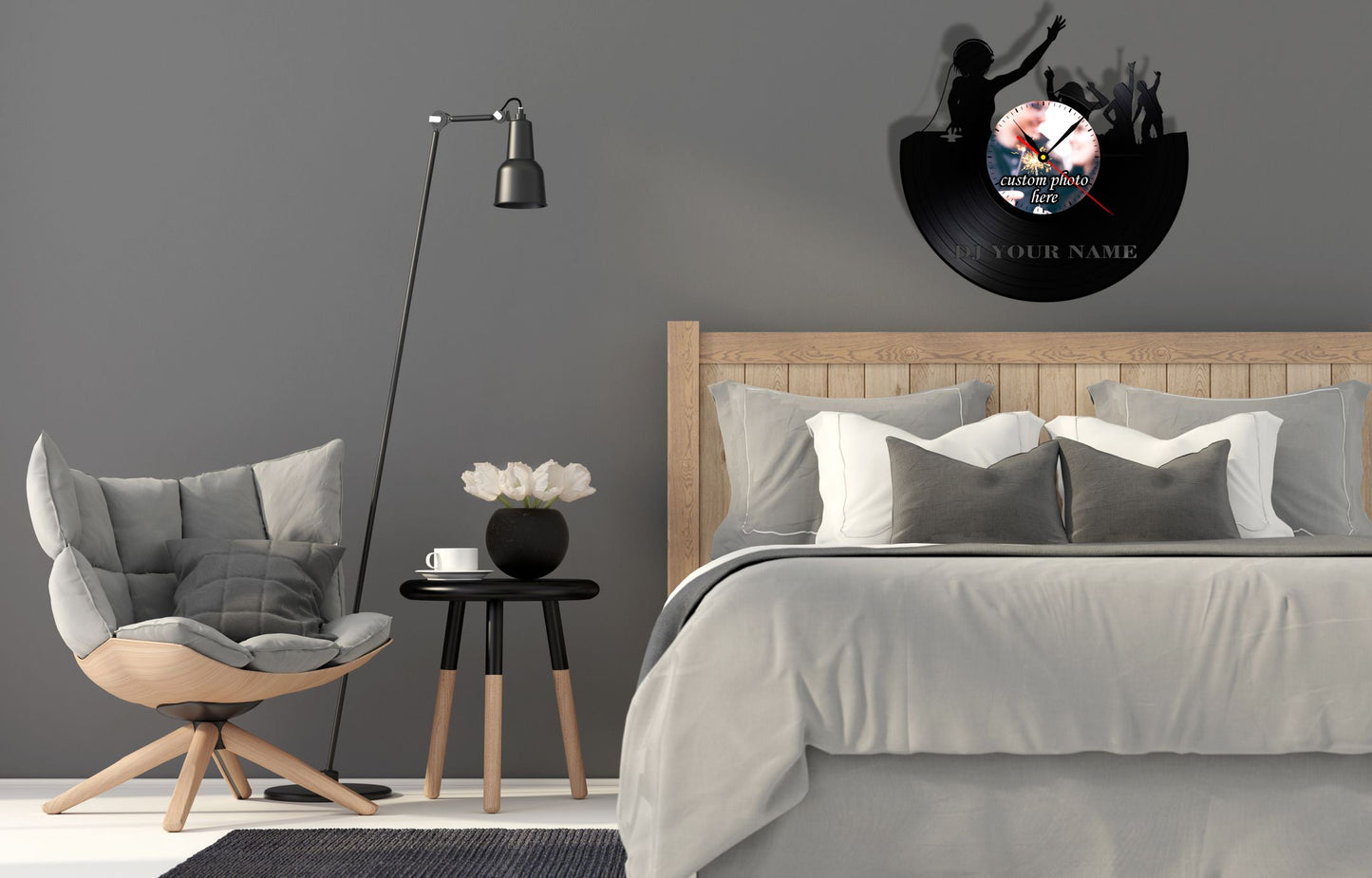Personalized DJ LP Record Wall Clock – Custom Photo, Silent Quartz