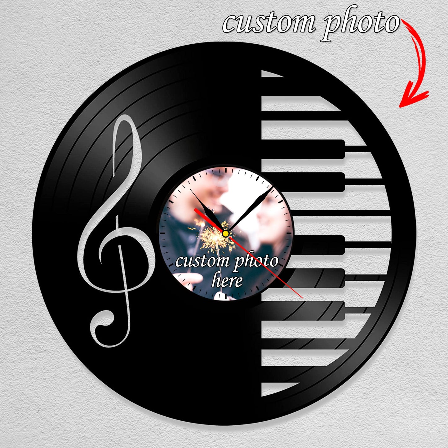 Personalized Piano Teacher Photo Clock – Custom LP Design, Silent Quartz Movement