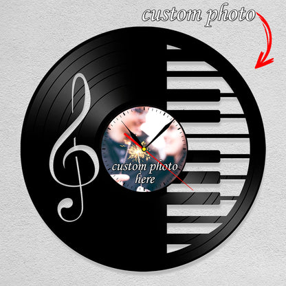 Personalized Piano Teacher Photo Clock – Custom LP Design, Silent Quartz Movement
