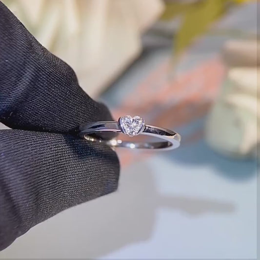 Engraved 0.3 Carat Heart Moissanite Ring Gift for Her