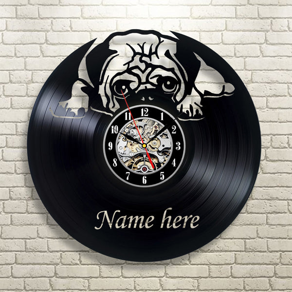 Personalized Pug Dog Vinyl Decorative Wall Clock Gift