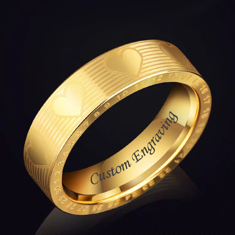 Engraved Gents Wedding Ring 18K Gold Plated Tungsten