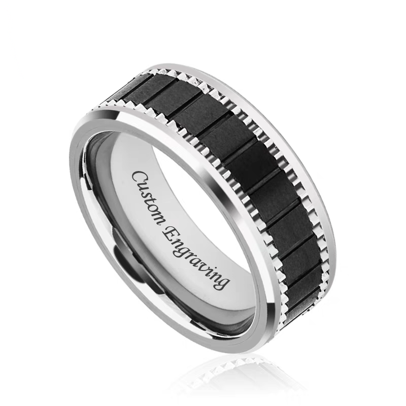 Engravable Manly Wedding Band for Guys Tungsten