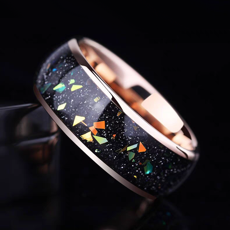 Engravable Mens Wedding Band Rose Gold Plated Tungsten