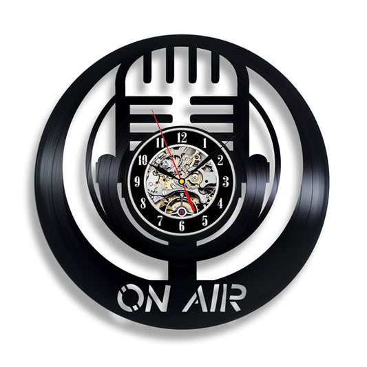 On Air Microphone Theme Vinyl Record Clock Gullei.com