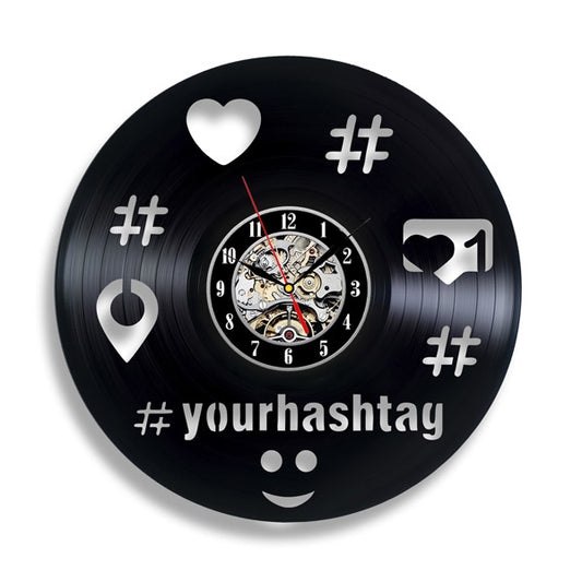 Hashtag Theme Vinyl Record Clock Gift for IT Nerds Gullei.com