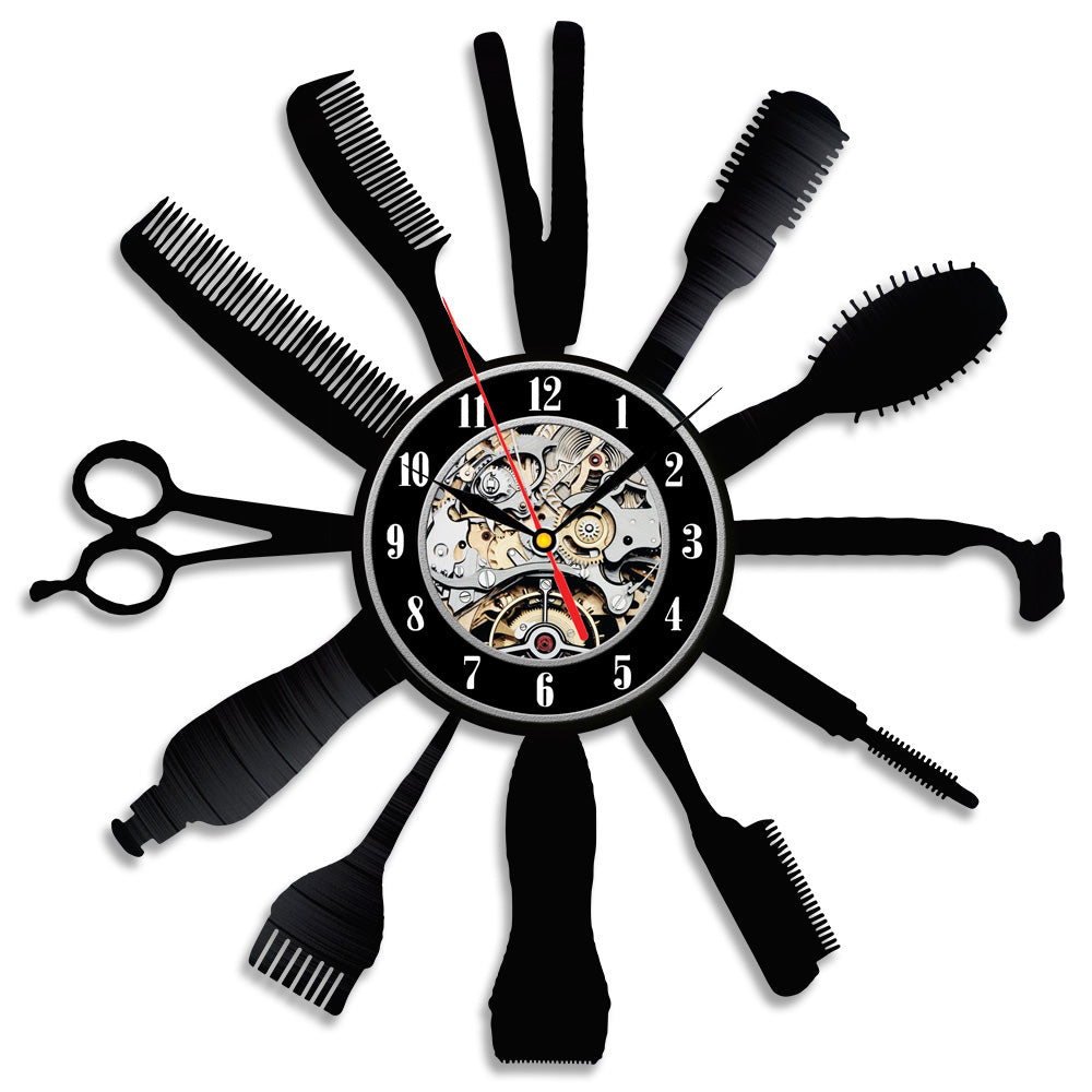 Creative Vinyl Clock Gift Idea for Barber Hair Salon Wall Decor  Gullei.com