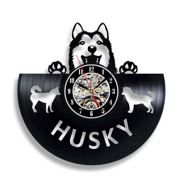 Husky Dog Pet Lovers Gift Vinyl Record Clock Gullei.com