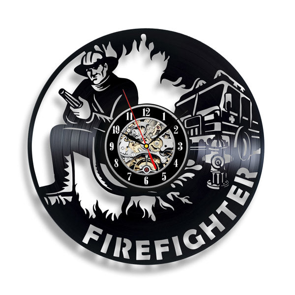 Gift for Firefighter Vinyl Record Clock Gullei.com